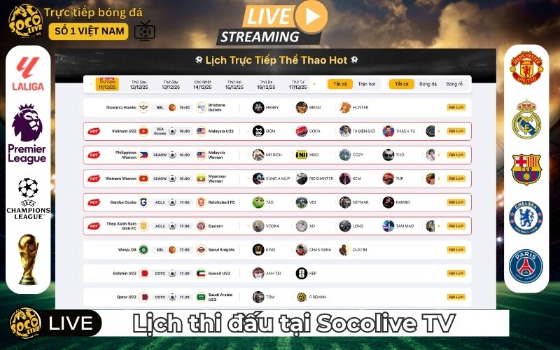 SocoLive TV – Nền tảng cập nhật lịch thi đấu bóng đá uy tín